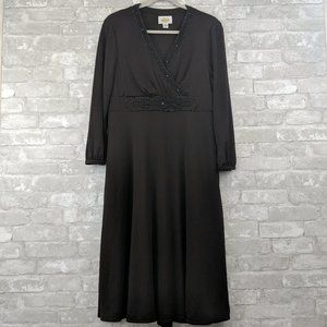 Talbots Brown Sequined V-Neck Long-sleeved Dress